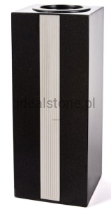 Wazon granitowy kwadratowy czarny ze srebrnym pasem ze stali 40cm